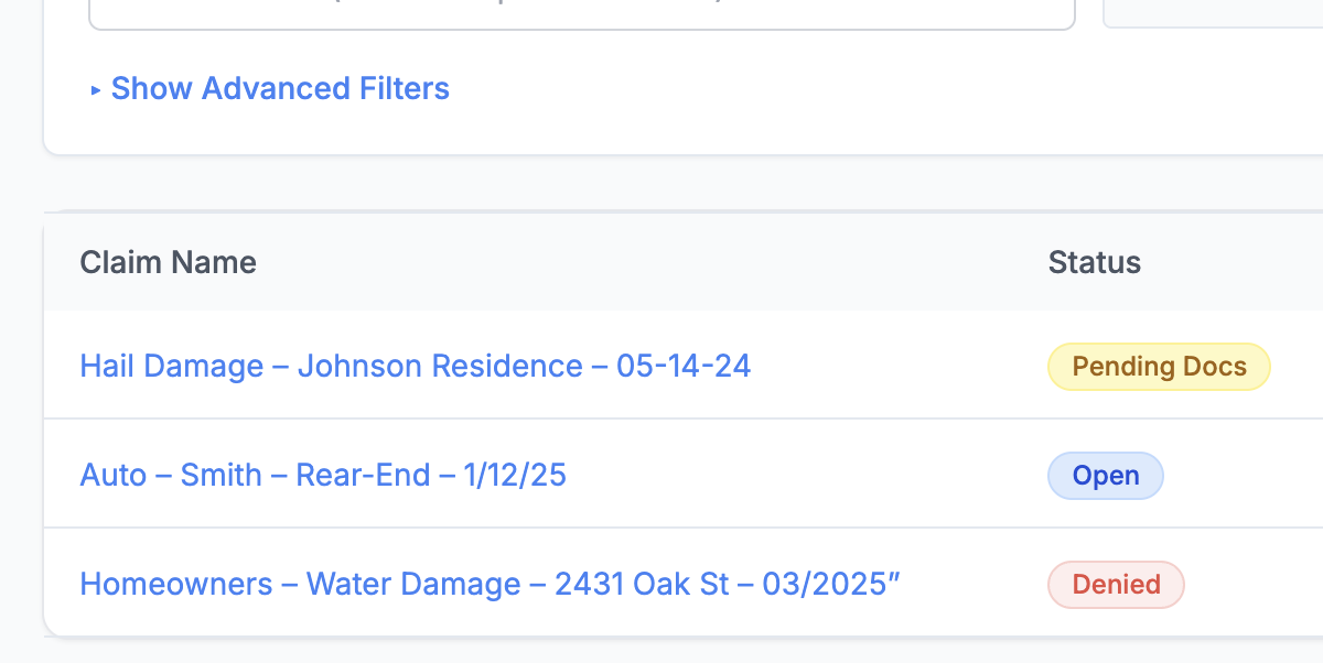 LoanPigeon workspace showing organized loan intake